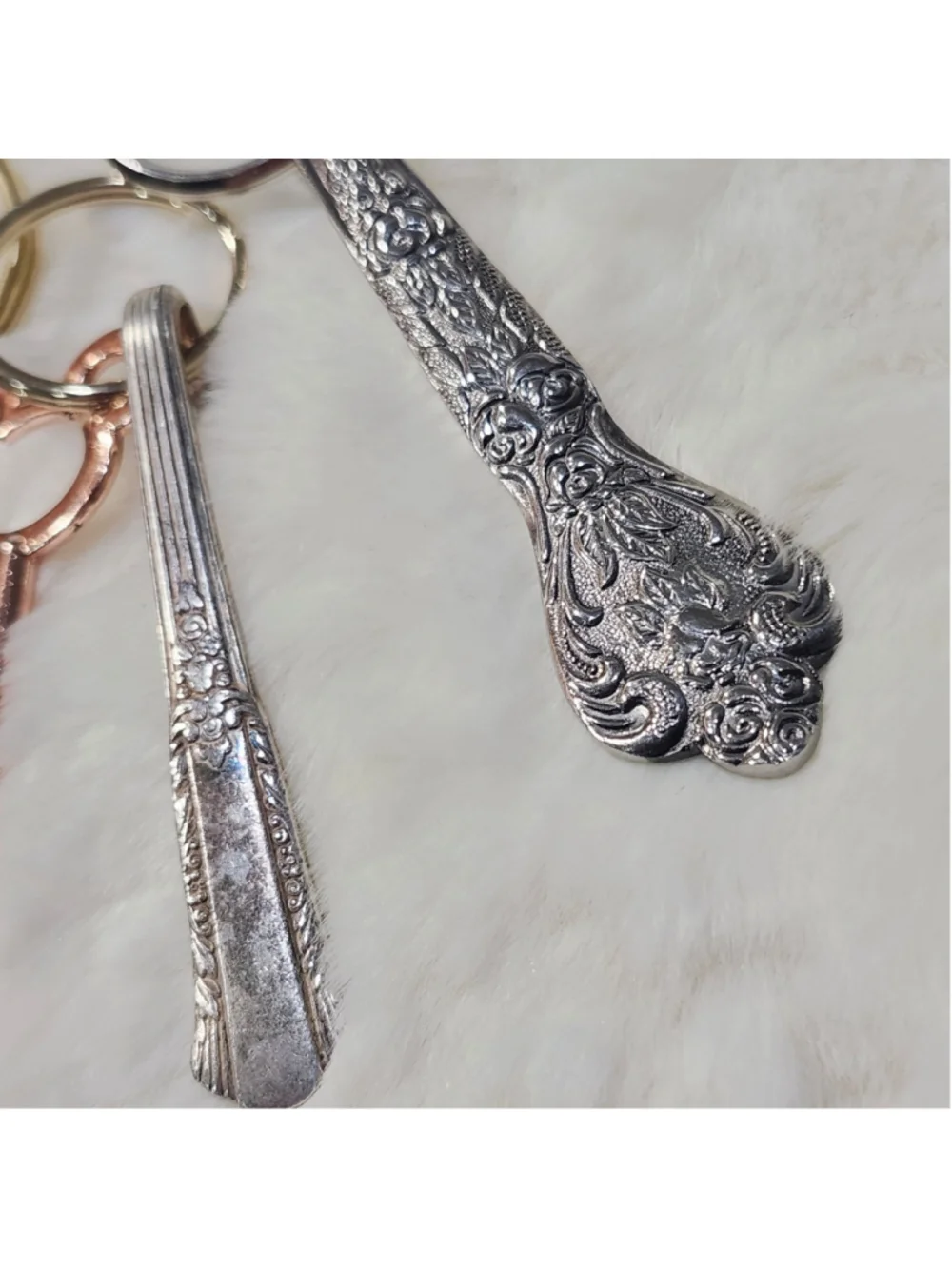 Set of 3 silverwear handle Keychains with key charm